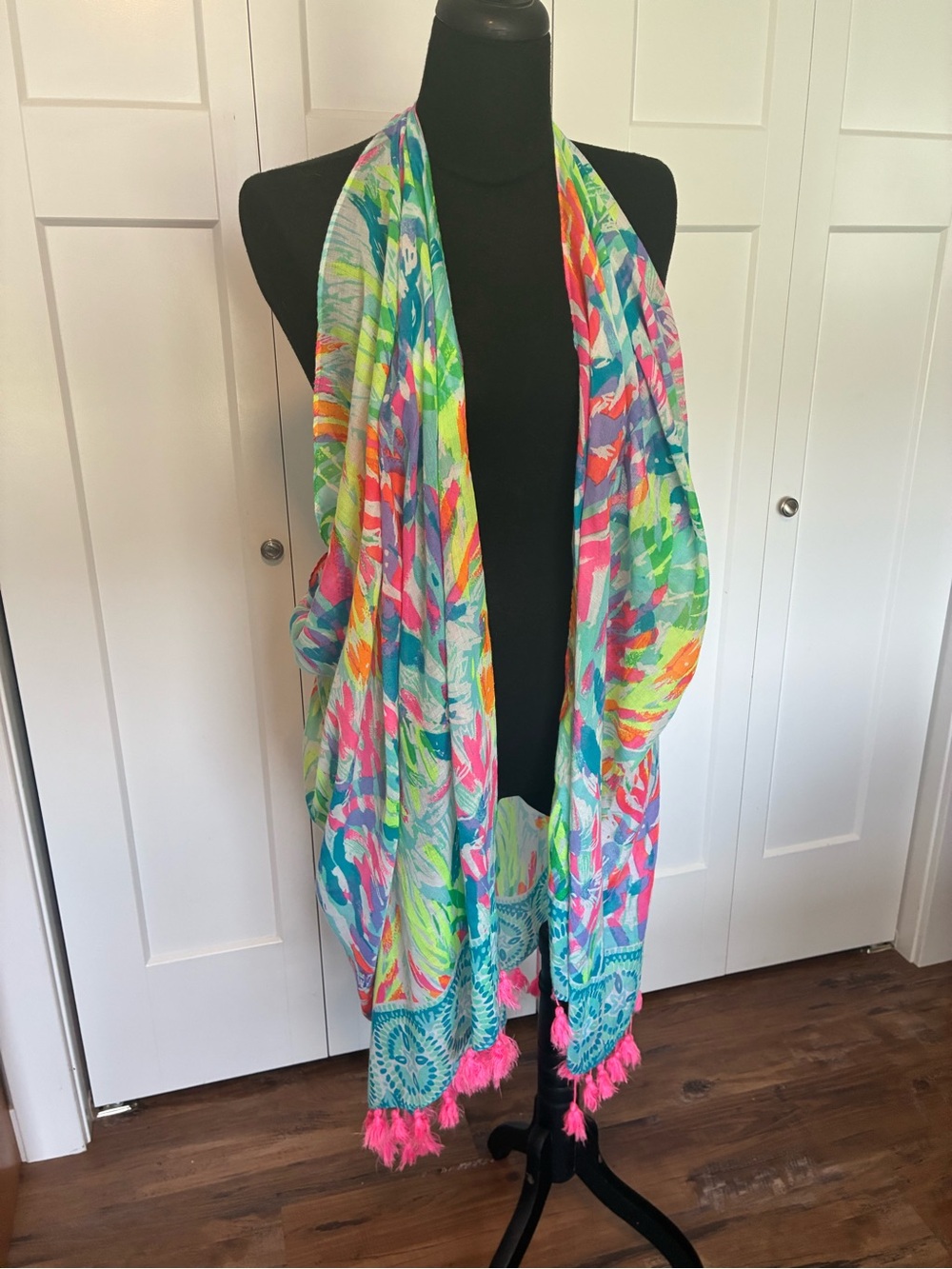 Lilly Pulitzer OS Seaspray Tropical Print Tassel Kimono Wrap Swim Cover Resort